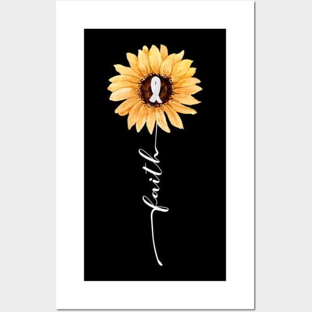 Faith Sunflower Gray Ribbon Brain Cancer Awareness Wall Art by eldridgejacqueline